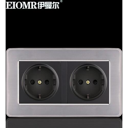 Model 146 two-digit EU/FR/UK socket Euro-coordinate socket Stainless Steel Black panel socket 250V