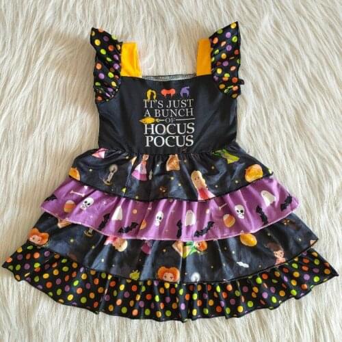 Fashion Cake Design Baby Girl Double Shoulder Strap Black Dress Three Women Pattern Girl Boutique Halloween Costume