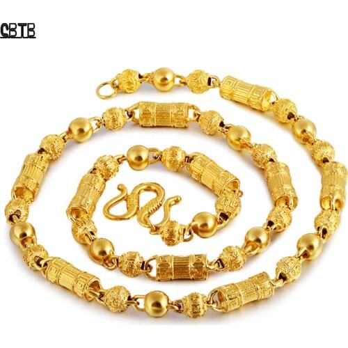 Fashion Exquisite Carved Gold Jewelry Mens Vacuum Electroplating Gold Sandblasted Polished Non-fading Bamboo Necklace Wholesale