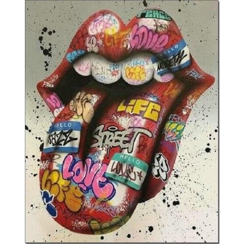 5d DIY Abstract lips tongue picture of rhinestone diamond painting cross stitch kits diamond embroidery sale mosaic crafts