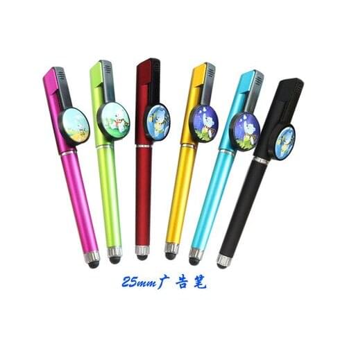 DIY personalized 25mm tinplate badge multifunctional advertising ballpoint pen touch screen holder 100 sets