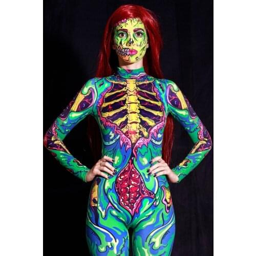 2021 Halloween Cosplay New Skull Ladies Jumpsuit Printed Tights Carnival Party Skeleton Gothic Jumpsuit Horror Costume