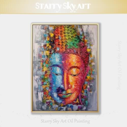 Excellent Artist Hand-painted High Quality Modern Buddha Oil Painting on Canvas Colorful Buddha Figure Oil Painting for Decor
