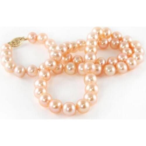 10-11mm south sea round gold pink pearl necklace 18inch 14k/20