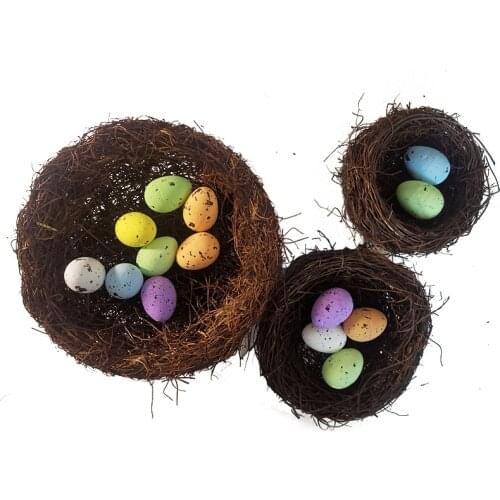 Easter Decorations Artificial Rattan Birds Nest Foam Eggs Prop for Home Easter Ornament DIY Craft Supplies Kids Gift Favors