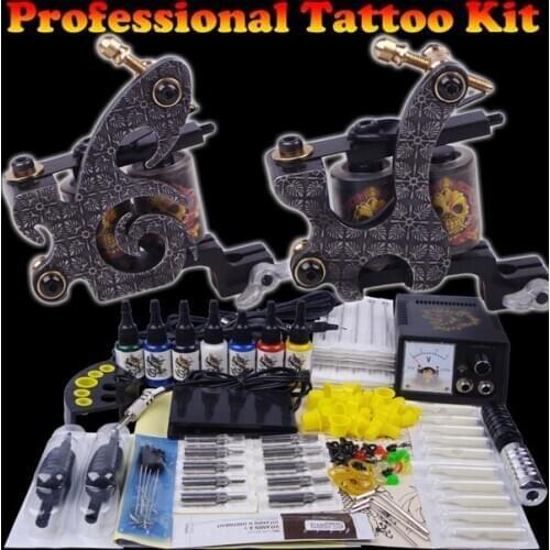 Professional complete tattoo kit 2 top tattoo gun cosmetic tattoo machine superior tattoo supply