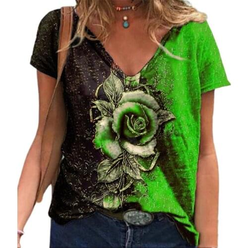 Women Top V-neck Skin-friendly Polyester Summer Loose Comfortable Ladies Pullover for Casual Wearing Casual T-Shirts Loose Tees