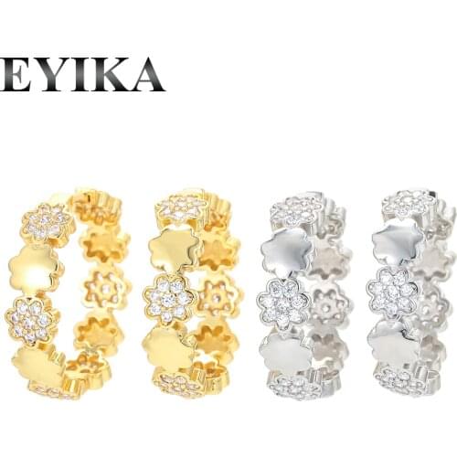 EYIKA Trendy Gold Silver Color Sweet Flower Hoop Earrings for Women Girls Micro Pave Cubic Zirconia Wedding Party Jewelry Gifts