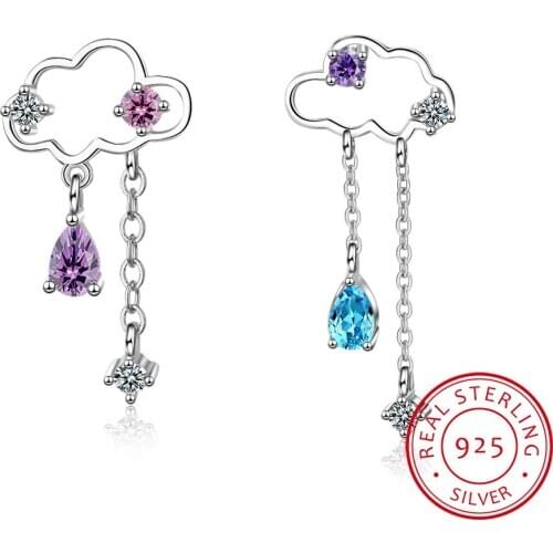 Vintage Zirconia Color Clouds Earrings For Women Jewelry Fashion 925 Sterling Silver Earrings Girls Valentines Day Gift