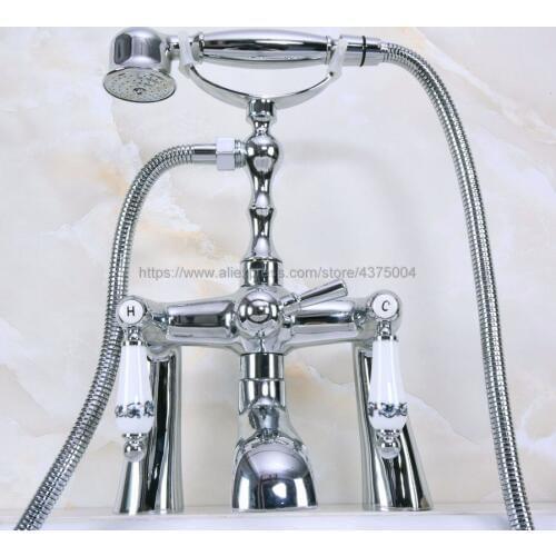 Bathtub Faucets Chrome Deck Mounted Shower Faucet Set Ceramic Handle Handheld Rain Shower Head Faucet Mixer Tap Nna113