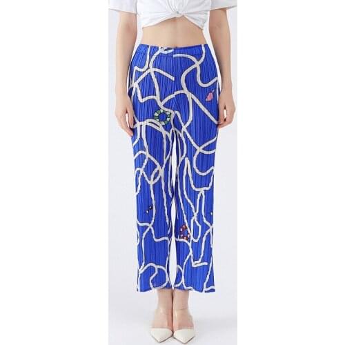 Issey Miyake Pleated Womens Pants High Waist Slim Straight Pants Girls Fun Lines Loose Casual Pants Long Pants Women