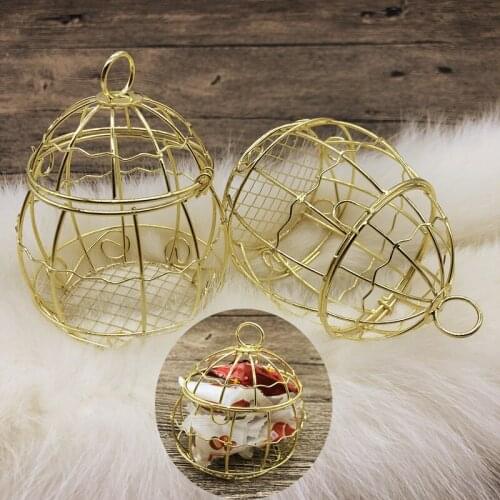 1pcs Mini Metal Gold Vintage Retro Bird Cage Candy Boxes Baby Shower Favor Gift Box For Guests Party Birthday Souvenir