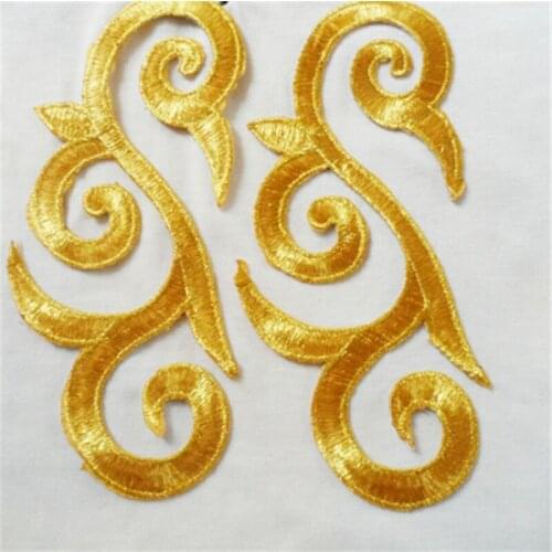 10Pairs Gold 8X 19cm Hot-fix Baroque Garments Lace Applique Flower Floral Motif Venise Venice Lace Applique DIY Accessory BD0215