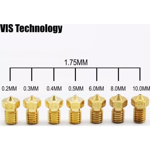 10pcs/lot 3D printer nozzle 0.2/0.3/0.4/0.5mm J-head V5/V6 Extruder nozzle For 1.75mm Filament Makerbot RepRap