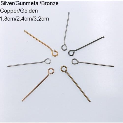 200PCS 1.8cm 2.4cm 3.2cm Metal Iron Eye Head Pin Handmade DIY material beads end Pins for Hang charms Silver/bronze/gold
