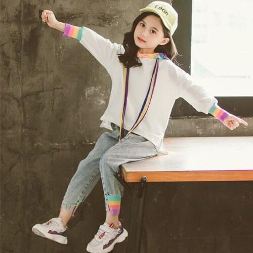 2021 Girls Tracksuits Sets Autumn Kids Sports Suits Casual rainbow Hoodies & Pants Sets For Girl Clothing Children Sportswear