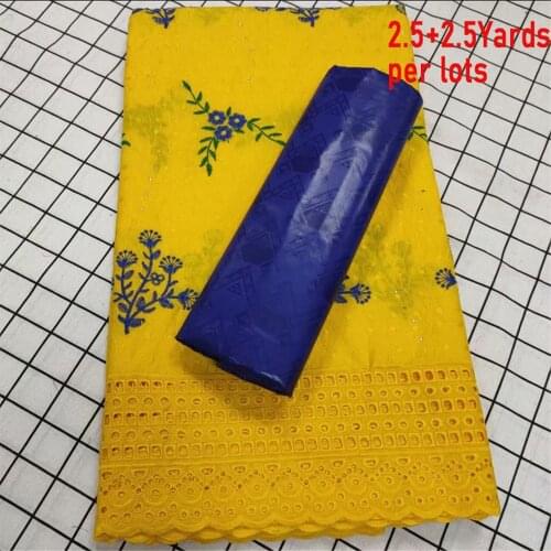 2021 High Quality African Tulle Lace Fabric Cotton Embroidery Swiss Wedding Party Dress Golden White 2.5+2.5Yards CP025