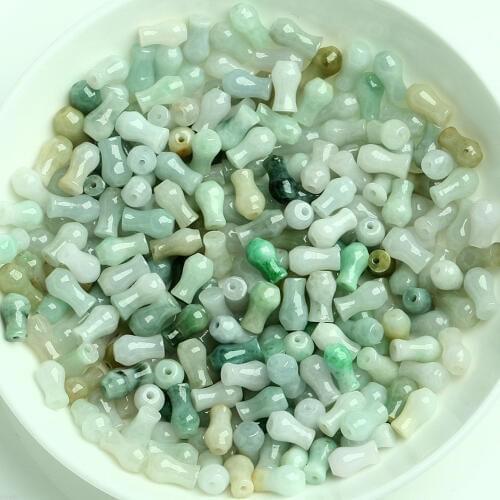 60pcs A Grade Natural Green White Jade Jadeite 9x5mm Vase Loose Beads