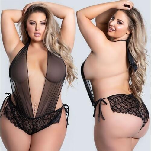 BKLD Lace Bodysuit Women Summer XL-5XL Plus Size Bodysuit Sexy Club Outfits Deep V-neck Backless Mesh Transparent Bodysuit Women