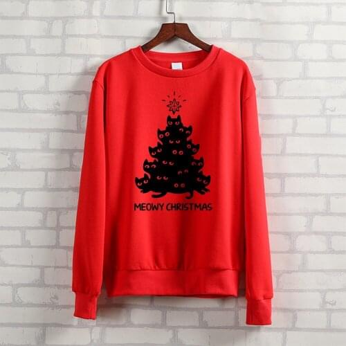 BLINGPAW Meowy Christmas Cat Tree Letter Printed Women Crewneck Sweatshirt Heavy Blend Crew Neck Long Sleeve Plus Size