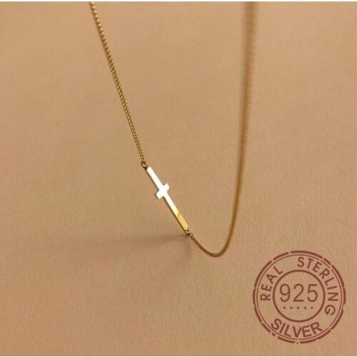 New Arrival Cool Girl Simple Cross Choker 925 Sterling Silver Jewelry Fashion Clavicle Chain Charms Pendant Necklaces
