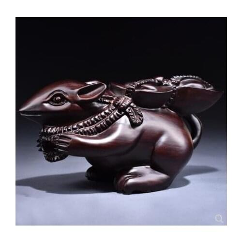 Wooden carving Squirrel eight directions Ebony wood Rat Crafts porridge Zodiac Animal black sandalwood Handmade sculpture