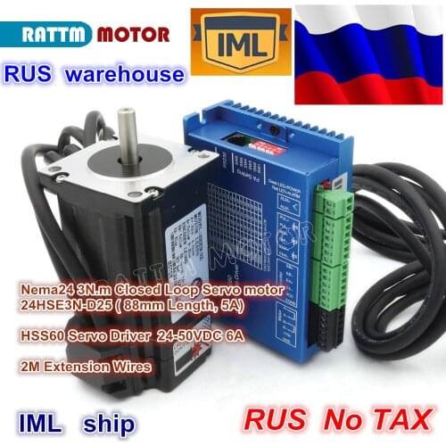 RU ship Nema24 2-Phase Closed-Loop Servo Motor L88mm 5A 3N.m & HSS60 6A Hybrid Step-servo Driver 6A 24-50V CNC Controller Kit