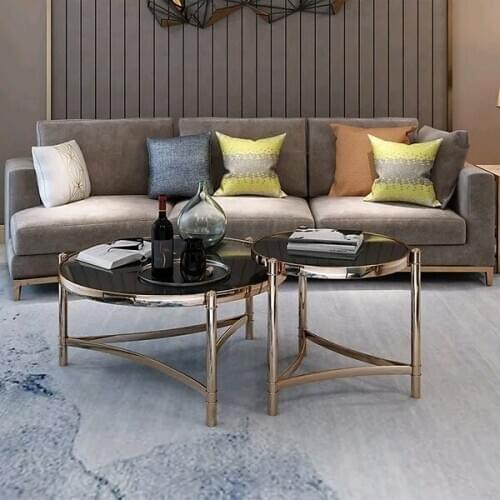 Chinafurniture Nordic Light Luxury Marble Coffee Table Metal Living Room Round Stainless Steel Small Coffee Table