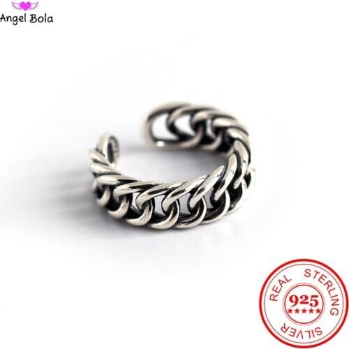 Buddha Ring Vintage 925 Sterling Silver Retor Design Heavy Duty Cuban Link Eternity Band Open Twisted Curb Chain Unisex Ring