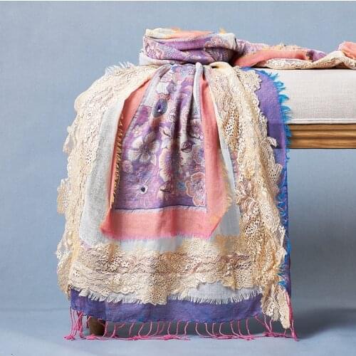 Nepal boiled wool lace stitching scarf fresh ethnic style multi-layer color matching embroidery shawl Pashmina