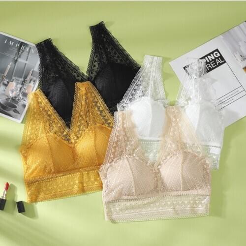 Linbaiway Women Lace Bras Tube Top Floral Embroidery Underwear Sexy Seamless Push Up Bralette Crop Top Female Padded Brassiere