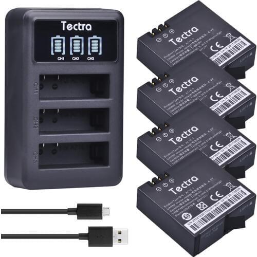Tectra 4Pcs AZ16-1 1400mAh Li-ion Battery For xiaomi yi + LED USB 3-Slot Charger For Xiao mi yi 4k 4k+ Action Camera 2