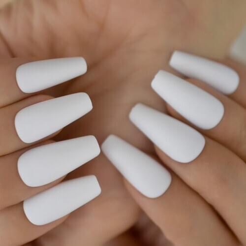 Matte White Coffin Fake Nails Long Sculpted Nails ABS Material Full Cover Pre-designed Nail Art Tips 24