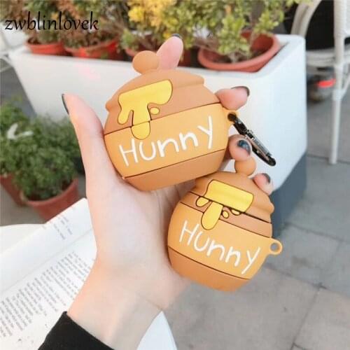 Cute Honey Pot Drink Bottle Wireless Bluetooth Headset Case For AirPods1/2 3 Protective Silicone Case Earphone cover keyring