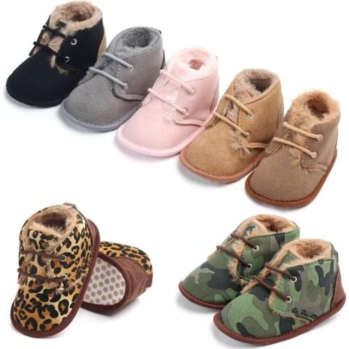 Fashion Solid Lace-Up Baby Shoes Winter Infants Warm First Walkers Boys Girls Snow Boots