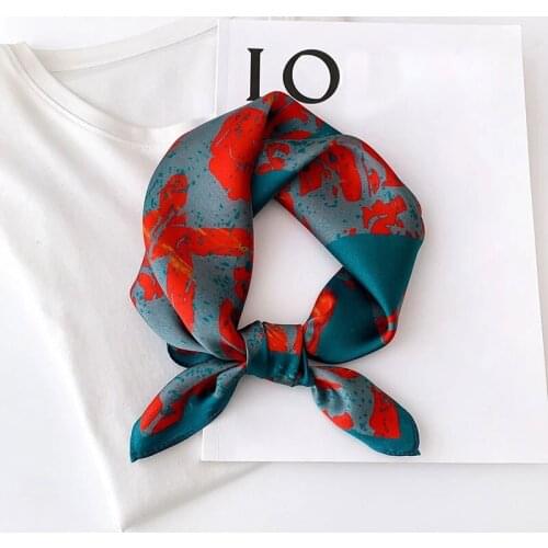 New 100% Real Silk Satin Women Scarf 2021 Flower Printed Foulard Femme Square Head Scarfs Bandana Shawl Gift For Lady Hijab