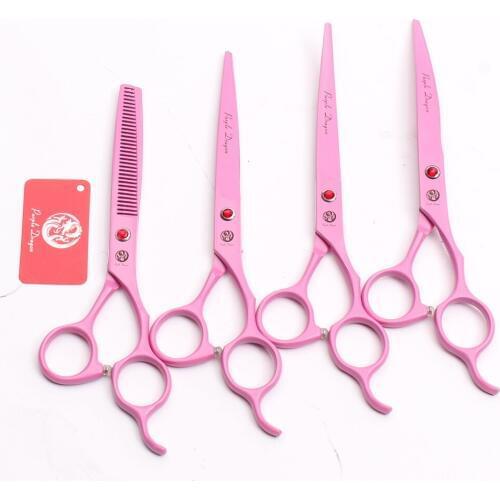 Z3100 4Pcs 7" 19.5cm Purple Dragon JP 440C Pink Color Mascotas Hair Shears Hairdresser For Dogs Professional Pets Hair Scissors