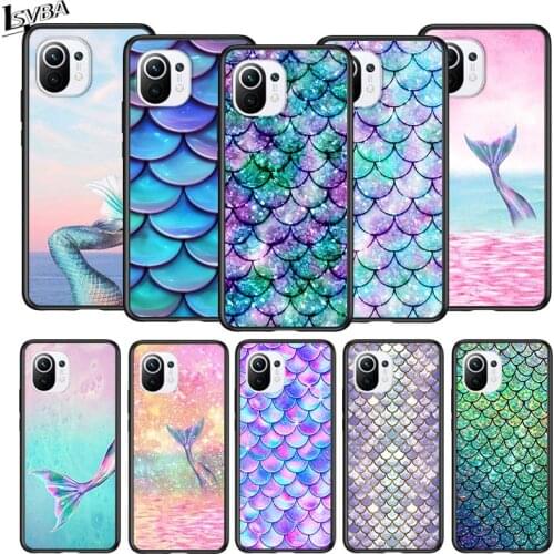 Mermaid Tail Bling for Xiaomi Mi 11 10T Note10 Ultra 5G 9 9T SE 8 A3 A2 A1 6X Pro Play F1 Lite 5G Black Phone Case