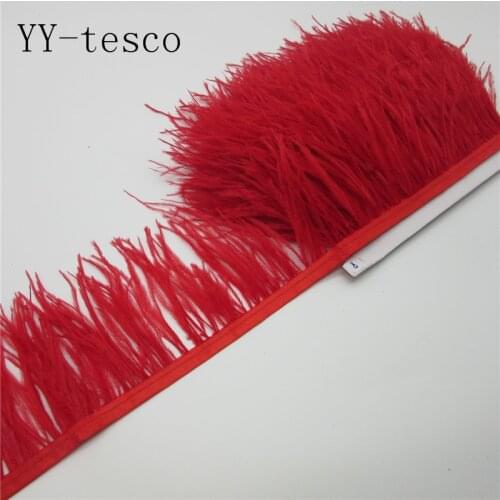 Wholesale 10 Meters high quality Ostrich Feathers Trims Dyed red Feather Ribbons for Dress Party Decoration Craft Making