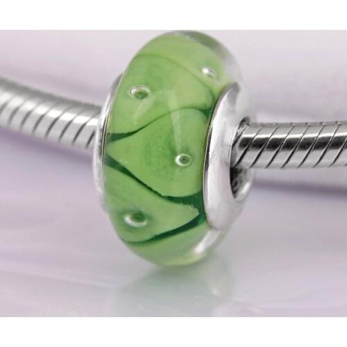 Original Zigzag Pattern Looking Of Flowers Lampwork Murano Glass Bead Fit 925 Sterling Silver Charm Bracelet DIY Jewelry