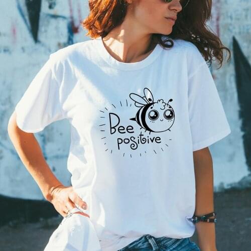 Bee Positive Women Shirts Aesthetic Kawaii Funny T-shirt Pure Cotton Casual Summer T Shirt Girl Tumblr Plus Size Tops Drop Ship