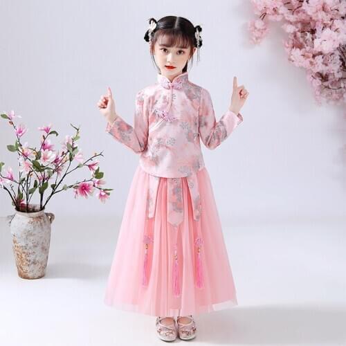Flower Girls dresses 2PCS kids dresses for girls Chinese cheongsam Baby elegant clothes Traditional Chinese garments for Child