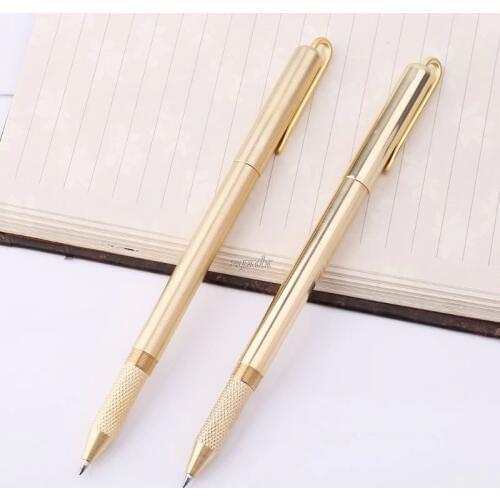 Retro Gold Brass Black Ink Ballpoint Pen Handmade With Clip Office School Supplies Stationery Whosale&Dropship