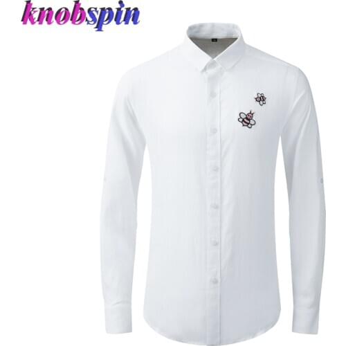 Brand Shirt men Long sleeve Slim Casual Chemise homme high quality Cotton Linen Shirts fro men Size 38-48 little bee Camisas