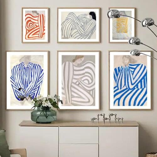 Modern Nordic Poster Line Geometry Curve Girl Abstract Wall Art Print Canvas Painting Gallery Decoration Picture For Living Room