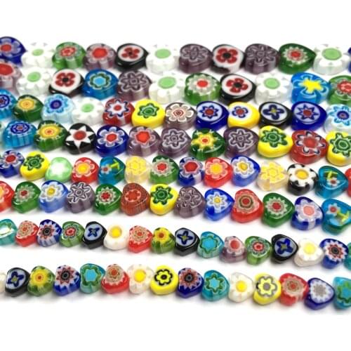 Millefiori Flower Loose Beaded Hearts Lampwork Glass Beads For Jewelry Making Bracelet DIY Necklace Jewelry Findings Strand 14