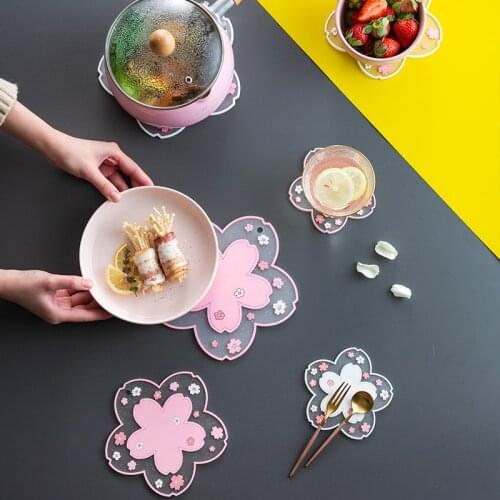 Heat Insulation Sakura Coaster Family Placemat Table Mat Drink Cup Mug Coasters For Glasses Kitchen Oil Proof Anti-skidding Pad
