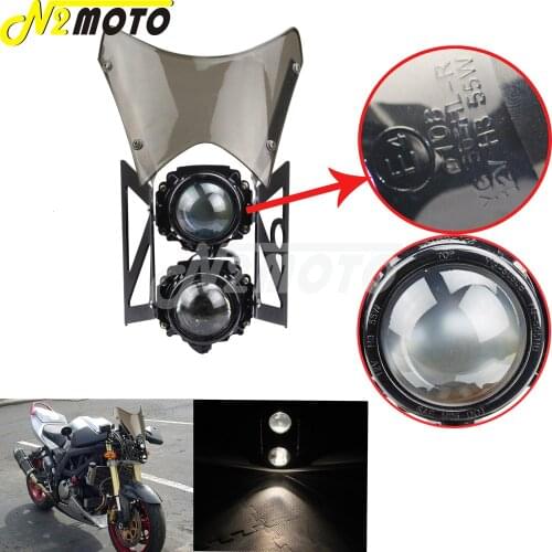 Motorcycle E4 E-Mark Headlight Twin Head Light Smoke Windscreen Projector for Honda Yamaha Suzuki Kawasaki Dual Sport Dirt Bike