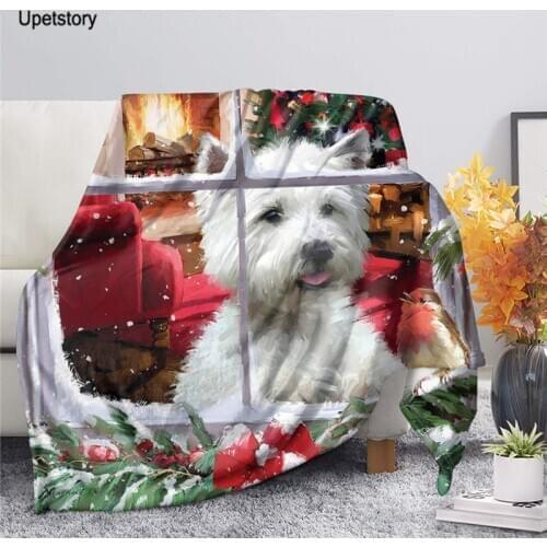 Upetstory Westie Dog Print Sherpa Blanket Fashion Throw Blanket Adult New Year Gift Christmas Travel Party Decoration Bedspread