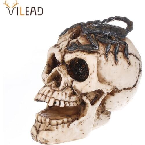 VILEAD Resin Craft Scorpion Skull Ornament Home Decoration Coffee Bar Tabletop Sculpture Animal Skull Halloween Party Decoration